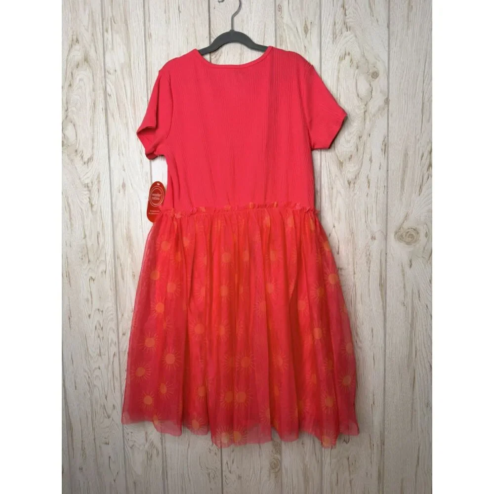 Wonder Nation Girls Tutu Dress with Short Sleeves Melon Delight XL